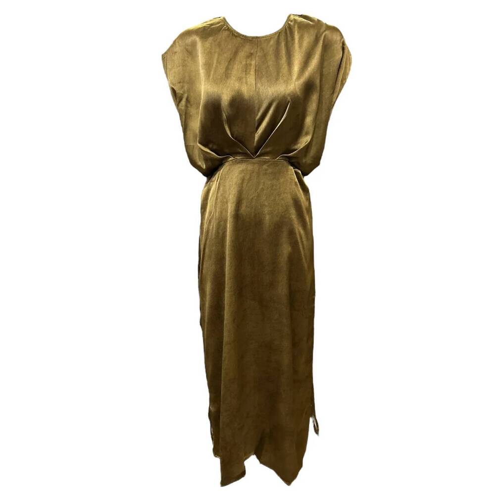 NEW BY TOGETHER women's maelle wrap waist maxi dress in olive gold